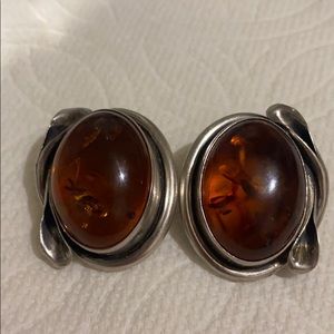 Sterling silver Baltic ember stone vintage clips